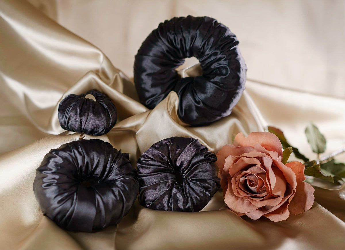 Black Shoulder & Mid-Back Set, S and L mulberry silk satin bun makers – SATININARMS